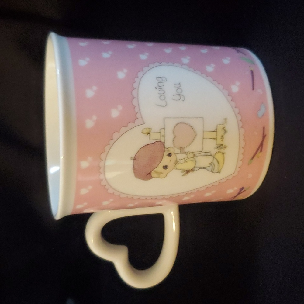 1989 Samuel J. Butcher Precious Moments RARE heart handle pink boy artist design